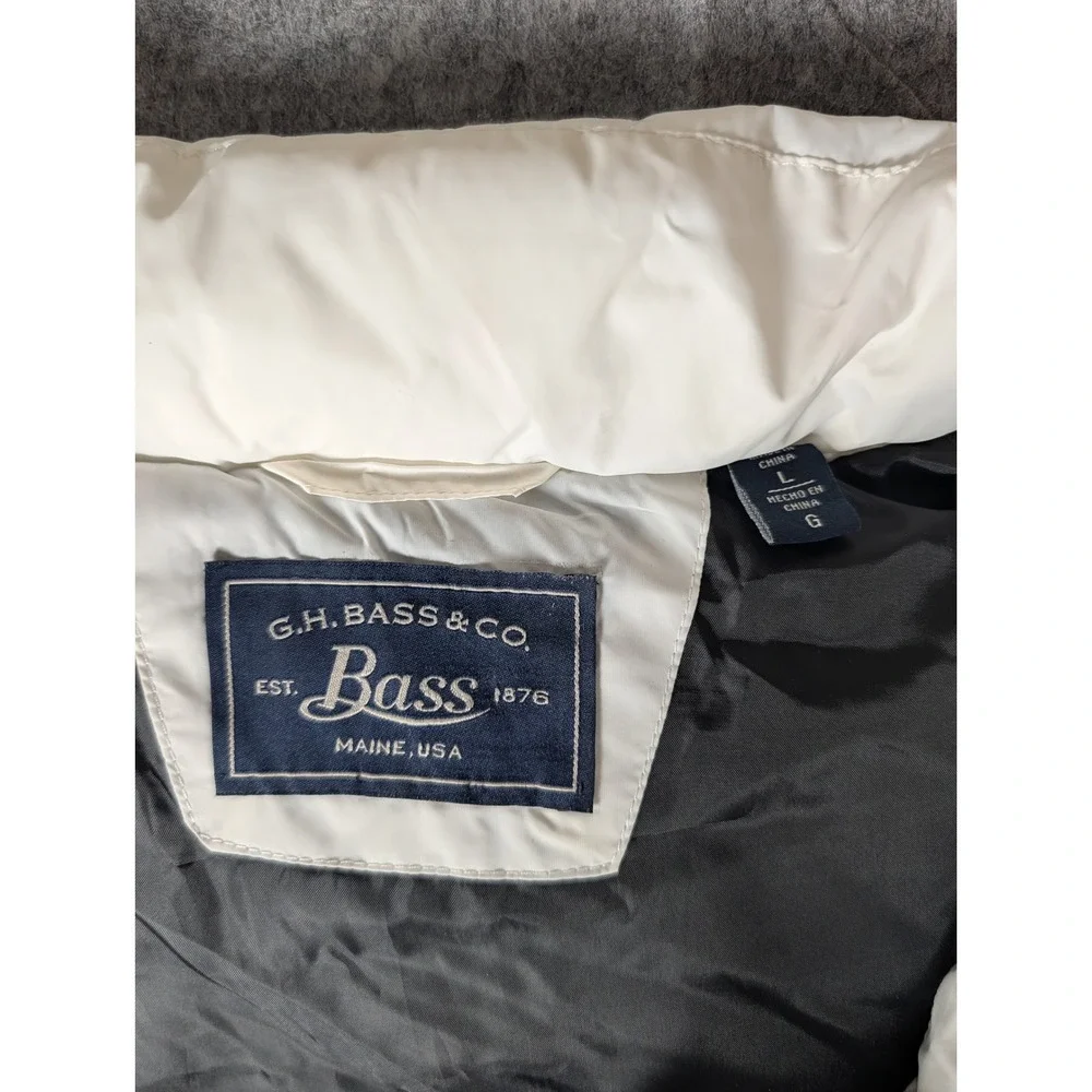 GH Bass Mens White Black Colorblock Puffer Jacket Full Zip Insulated Coat L‎